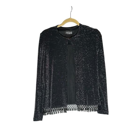 Xscape Black Sparkly Glittery Fringe Hem Cardigan Size Small - Picture 1 of 5